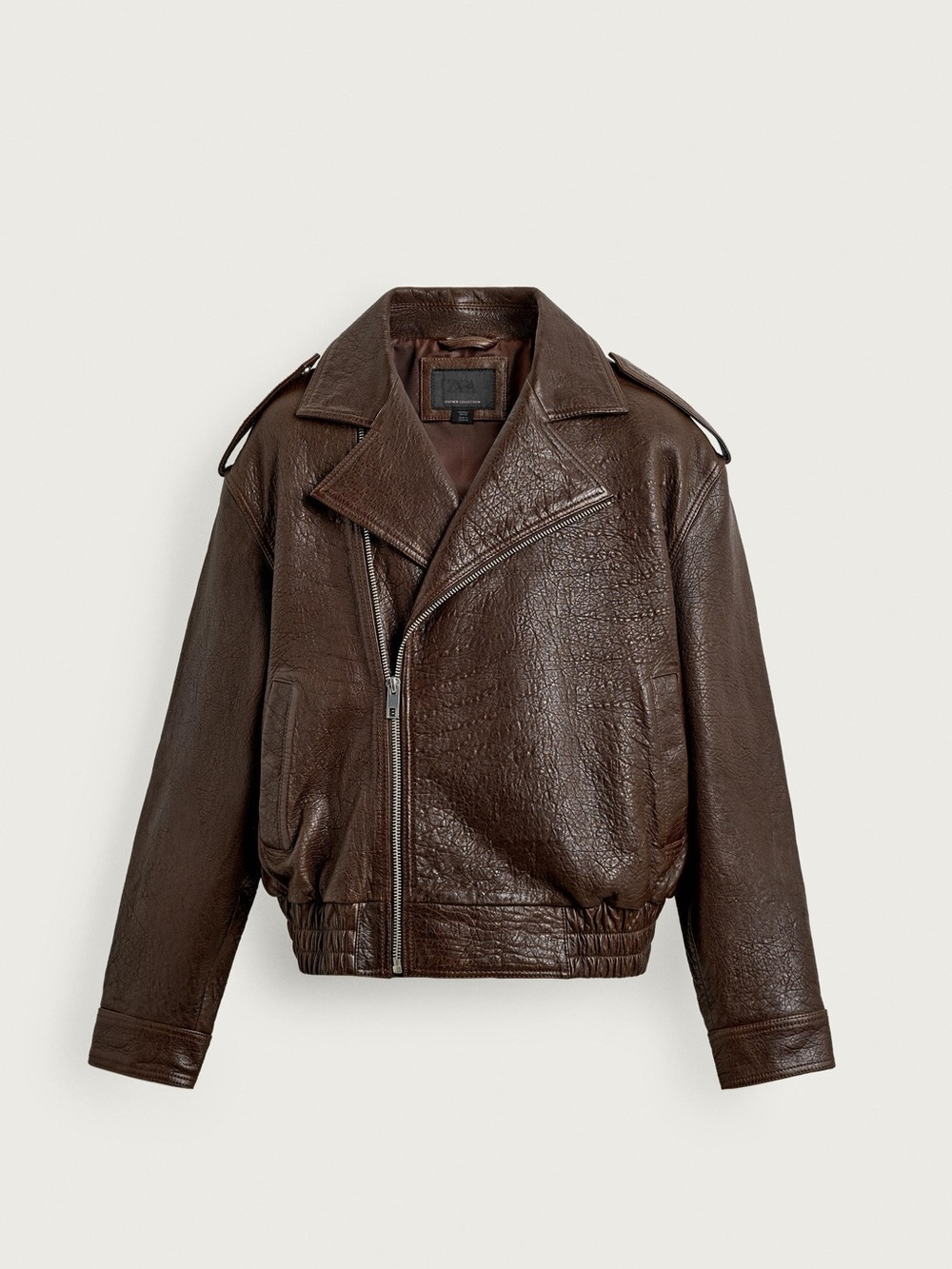 Zara OVERSIZE LEATHER BIKER JACKET